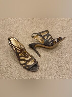 kate spade Metallic Bronze Glitter Strappy High Heel Sandals